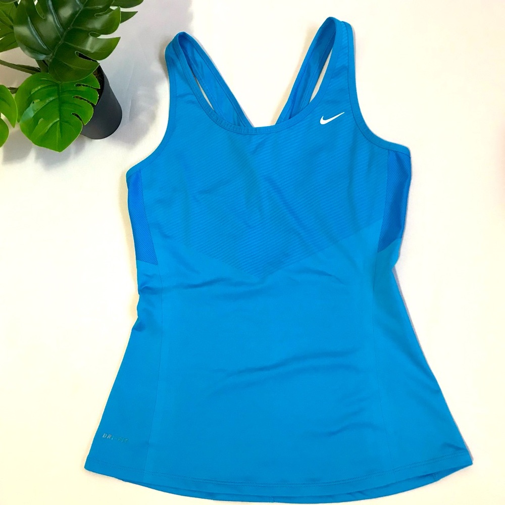 Nike womens dri-fit crossback fitted blue sports tank top size Small